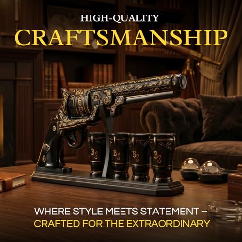 Gifts for Men Dad Hand Painted Pistol Gun Whiskey Decanter Set & Shot Glass