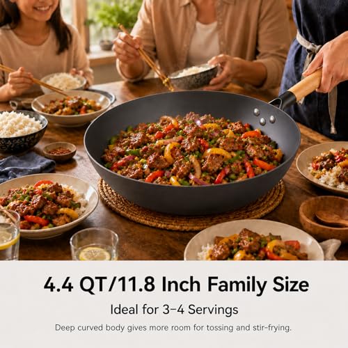 High Purity Iron Carbon Steel Wok with Lid (11.80 inch)