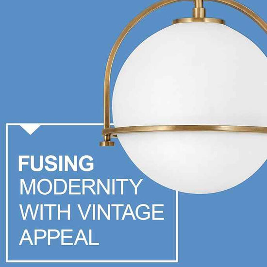 Hinkley Somerset Medium Pendant Light, Etched Opal Glass Modern Globe Shade, Adjustable Height, Sloped Ceiling Compatible, Vintage-Inspired Metal Yoke Frame, Dry Rated, Heritage Brass Finish