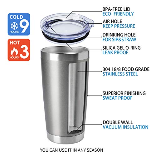 20oz Tumblers Bulk Stainless Steel Cup with Lid Double Wall Vacuum Insulated Coffee Mug for Cold & Hot Drinks 1 Pack (Grey-A / 1 Count (Pack of 1))