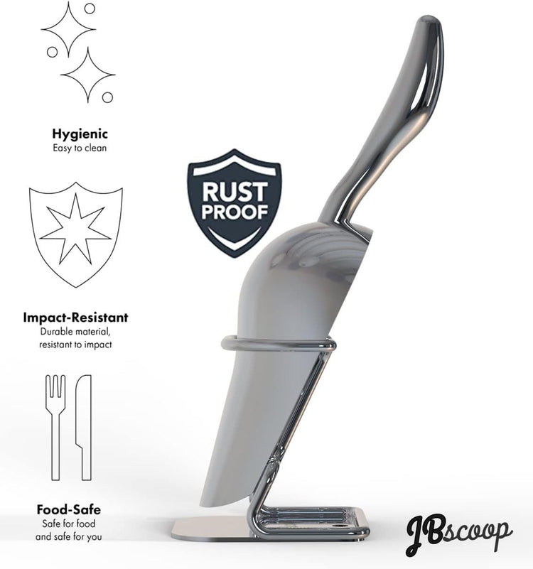 JBscoop Stainless Steel Ice Scoop 8 OZ, Metal Ice Scooper For Ice Maker, Multipurpose For Candy Kitchen Bar Party Wedding Pet Animal Dog Food Scoop Beach Shovel