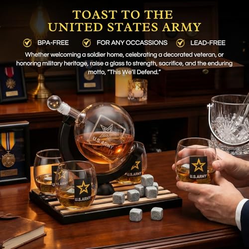 U.S. Army Globe Whiskey Decanter Set with 4 Liquor Glasses