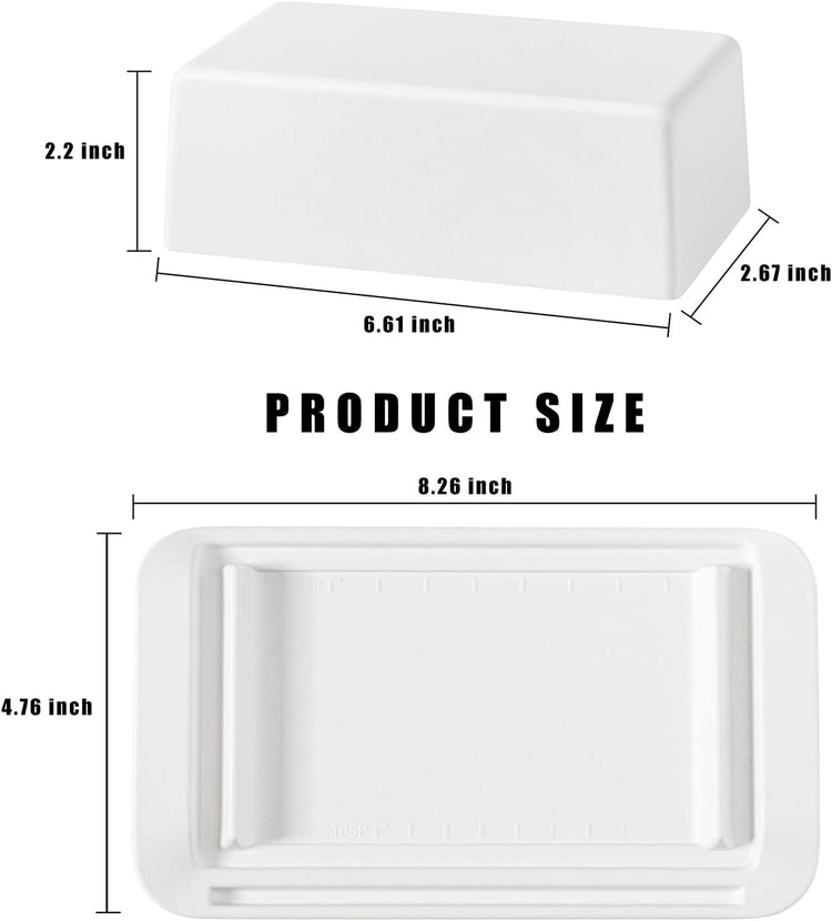 Butter Dish with Lid, Large Butter Dish with Lid for Countertop, Built-in Knife Slot Butter Keeper for Kitchen or Fridge, Bamboo Fiber Butter Tray, Butter Holder for 2 Sticks(White, Large)