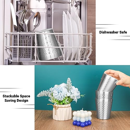 Stainless Steel Cups Double Wall (diamond-patterned / 10oz,4pcs)