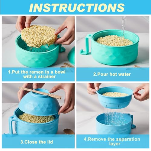 8 Sets Microwave Ramen Bowl with Utensils Bulk (Nature Tones)