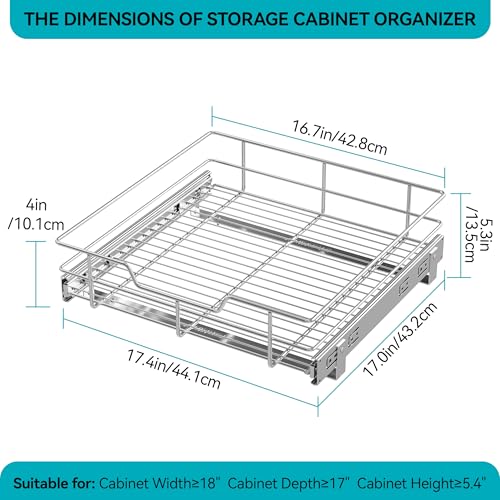 Pull Out Cabinet Organizer 18" W X 17" D (1 Tier - Chrome-Plated / 18" W X 17" D)
