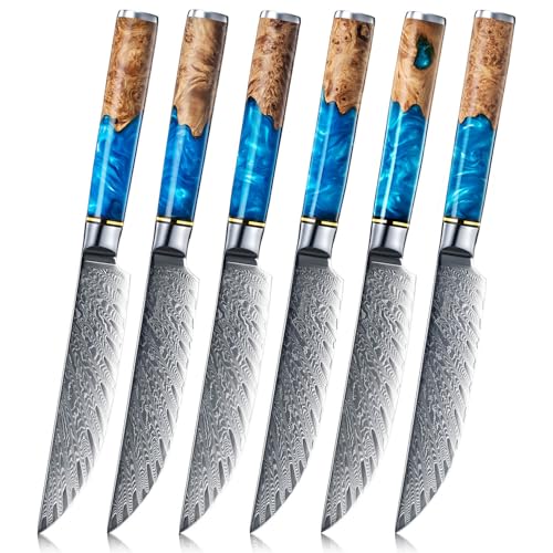 SENKEN Damascus Steak Knife Set (6 Count)