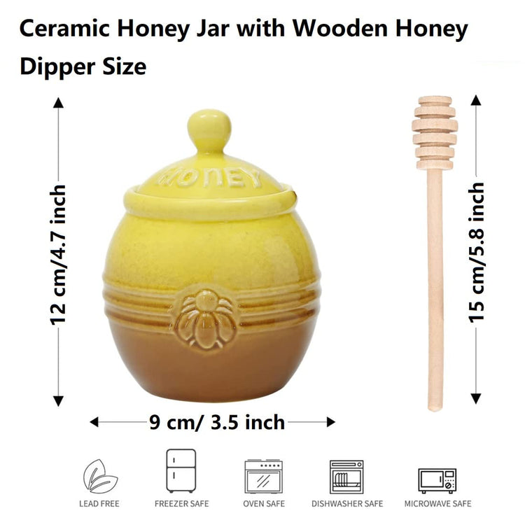 12oz Ceramic Honey Jar with Wooden Dipper Stick