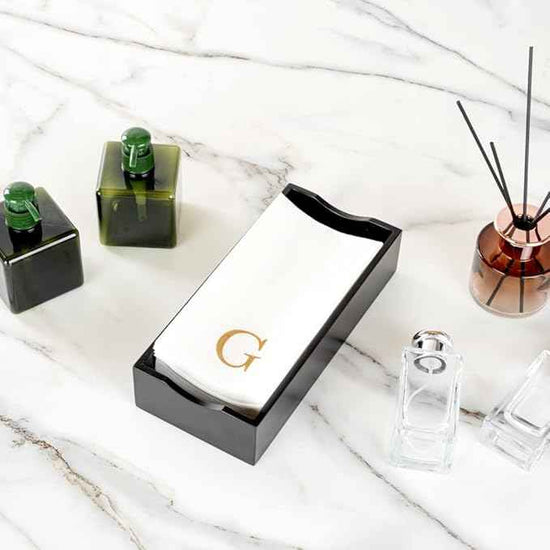 Luxenap 15.8 X 7.9 Inch Linen-Feel Guest Towels, 50 Lettered Hand Towels - Gold Letter 'G', Sans Serif Font, White Paper Dinner Napkins, airlaid, For Restrooms And Tables - Restaurantware
