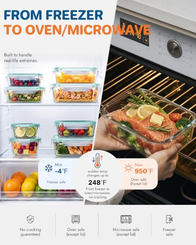 10 Pack Borosilicate Glass Food Storage Containers Set with Airtight Lids (Plastic Lids / 10 Pack)