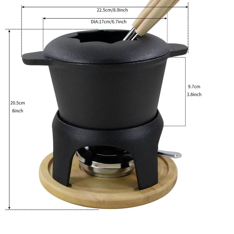 Traditional Fondue Set Matte black enameled cast iron fondue for Taditional swiss fondue 12 pcs fondue pot. for Meat