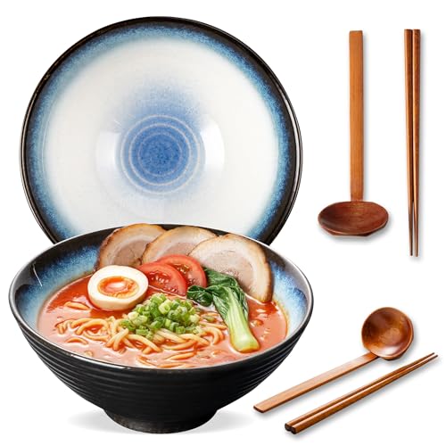 8 Inch Ceramic Ramen Bowl Set of 2 (Midnight)