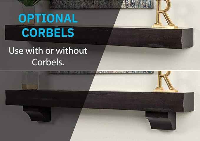 MANTELSDIRECT Breckenridge 72” Fireplace Mantel Shelf with Corbels – Rustic Floating Mantel Shelf for Over Fireplace – Espresso Rustic - Wood Shelf for Wall – Pine Box Construction