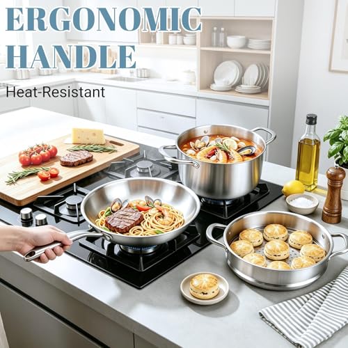 Tri Ply Stainless Steel Cookware Set with Steamer (21 Count)