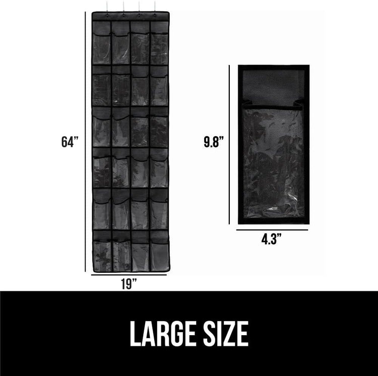 GORILLA GRIP Over the Door Shoe Organizer, 24 Large Breathable PVC Pockets, Space Saving Hanging Storage Holder, Closet Rack Hanger Holds Up to 40 lbs, Hangs on Closets for Shoes 2 Pack, Black