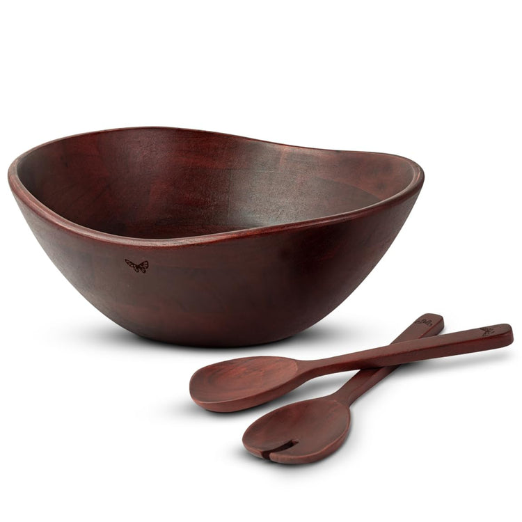 Large Wooden Salad Bowl Set with 2 Serving Utensils (3 Count)