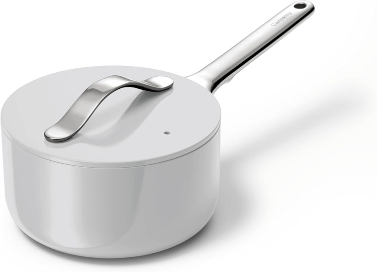 Caraway Nonstick Ceramic Sauce Pan with Lid (1.75 qt) - Non Toxic, PTFE & PFOA Free - Oven Safe & Compatible with All Stovetops (Gas, Electric & Induction) - Gray