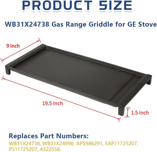 [Upgraded] WB31X24738 Gas Range Griddle, Griddle Plate Replacement Part fit for GE Stove, Cast Iron Center Griddle, Replaces WB31X24998 - Nestoria