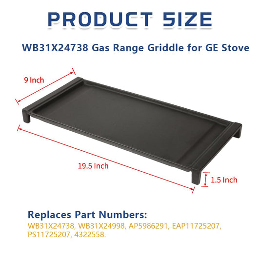 Upgraded WB31X24738 Cast Iron Griddle Replacement Part for GE Gas Stove Top