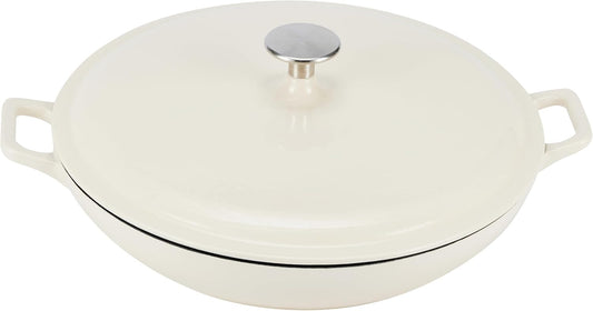 Amazon Basics Enameled Cast Iron Covered Round Casserole Skillet with Lid for Oven, 3.3-Quart, White - Nestoria