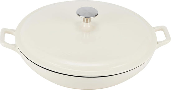 Amazon Basics Enameled Cast Iron Covered Round Casserole Skillet with Lid for Oven, 3.3-Quart, White - Nestoria