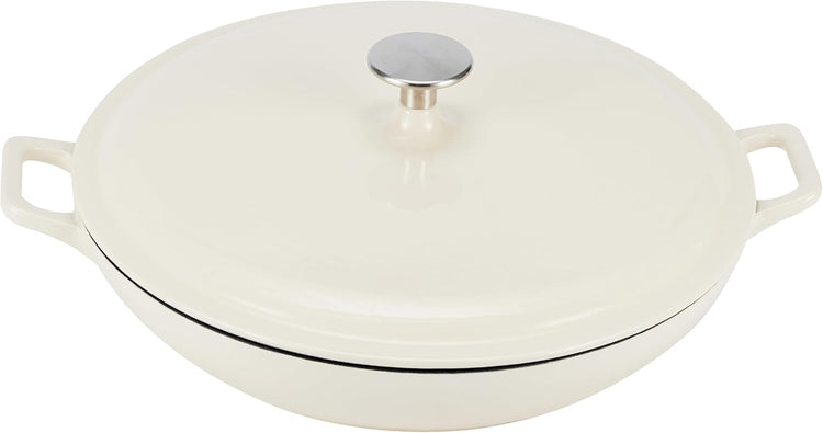 Amazon Basics Enameled Cast Iron Covered Round Casserole Skillet with Lid for Oven, 3.3-Quart, White - Nestoria