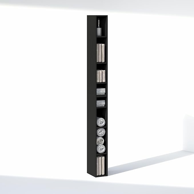 Furinno Fulda 8-Tier Closet Organizers and Storage, Open Shelf, Storage Organizer, 6-Inch Width, for Closet, Bedroom, Blackwood