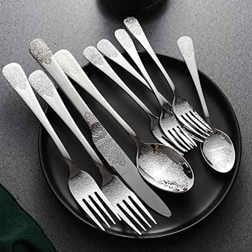 Silverware Set 40 Pieces Stainless Steel Flatware Cutlery Set Service for 8 Kitchen Utensil Tableware Sets Include Knives Forks Spoons for Kitchen Home Restaurant (4 Count)