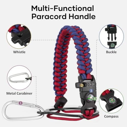 40 oz Insulated Water Bottle with Paracord Handle & Straw Spout Lids (40 Ounces / Ruby Red Navy)