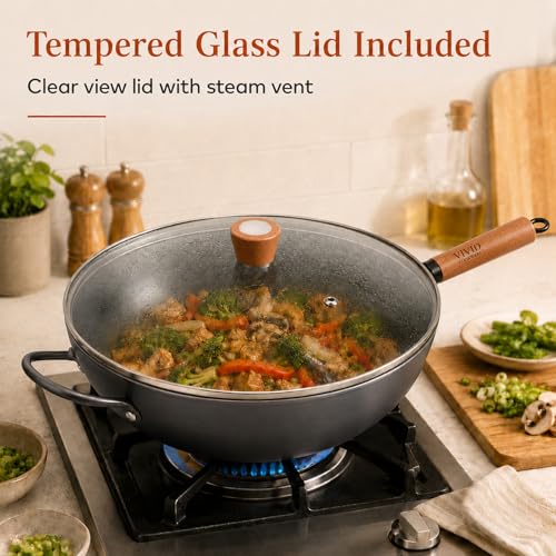 12.6 Inch Carbon Steel Wok with Lid (12.60 inch)