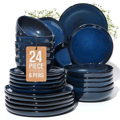 24 Pieces Dinnerware Set for 6 with Pasta Bowls