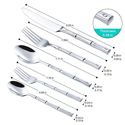 Silverware Set Stainless Steel Flatware Set 40 Pieces Cutlery Set Bamboo Handle Mirror Finished for Home Kitchen Restaurant Hotel Cutlery Set Service for 8