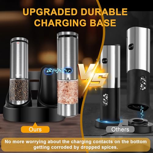 Electric Salt and Pepper Grinder Set USB Rechargeable (Charging Base-Stainless Steel Set)