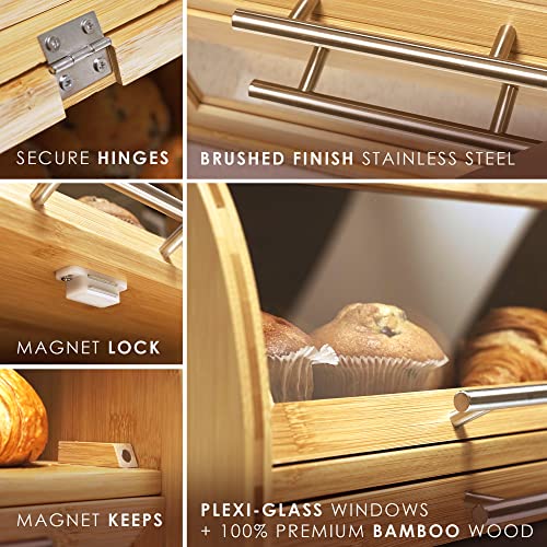 Arise Bamboo Wooden Bread Box for Kitchen Countertop (Natural)