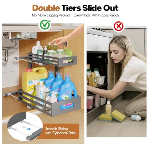 2 Pack Under Sink Organizers and Storage (2 Pack-15.7"Dx11.4"-16.34"H / Gray)