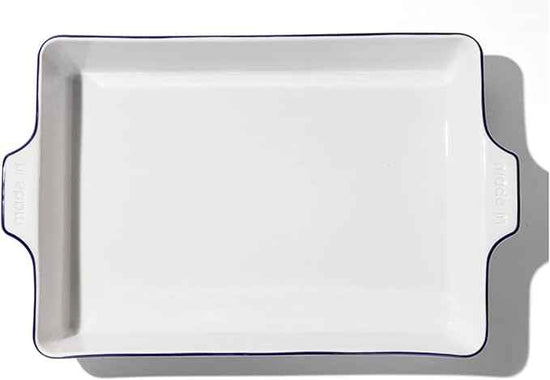 Made In Cookware | Rectangular Baking Dish | Navy Rim | Hand Crafted Porcelain | Professional Bakeware | Made in France