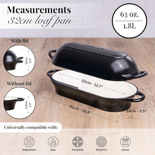 Enamelled Cast Iron Bread Loaf Pot (34cm x 16cm / Black)