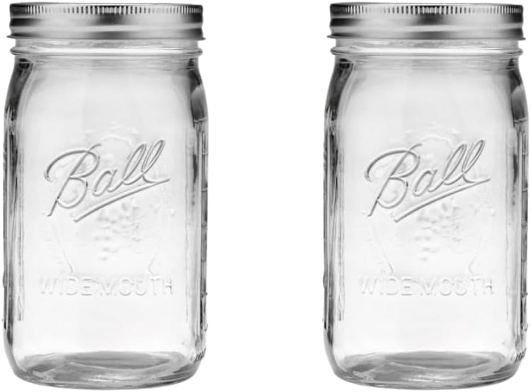 Ball Wide Mouth Glass Mason Jars with Lids and Bands, Used for Canning, Pickling, Juice, Jam, Jelly, Quart Size 32 Ounce (Pack of 2)