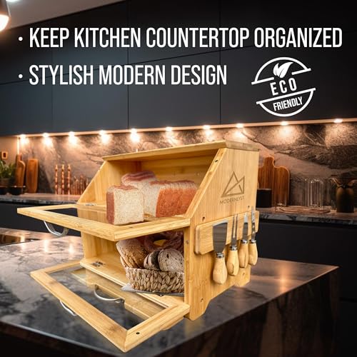 Bread Box with Cutting Board & Knife Set