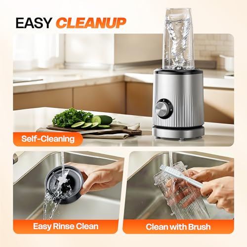 Smoothie Blender for Shakes and Smoothies with 2*16.9oz To (Silver Grey)