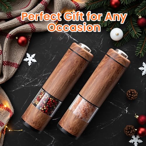 Electric Salt and Pepper Grinder Set Rechargeable (Wood Grain)