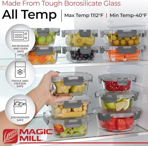 Premium Borosilicate Glass Food Storage Containers with lids Set (Gray)