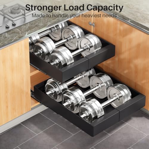 2 Pack Pull out Cabinet Organizer (Black / 17"D×9"-14"W(2 Pack))