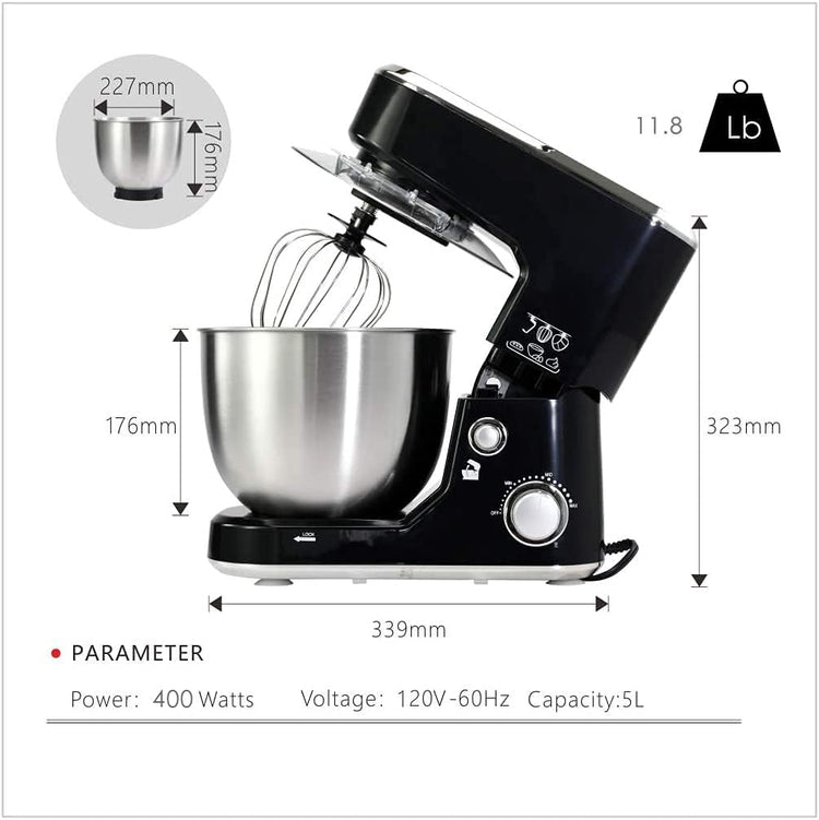CUSIMAX Stand Mixer 5-QT Tilt-Head Food Mixer Kitchen Electric Mixer with Dough Hook, Wire Whip & Beater for Daily Use