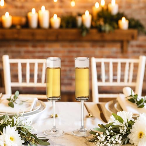 24 Pieces Clear Champagne Flutes 6 OZ Straight Sided Wine Glasses Champagne Long Stem Drinking Colored Glasses (24 Count)