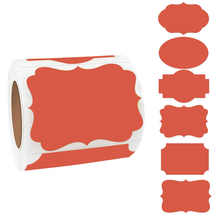 Red Labels 250 PCS 3" x 2" Fancy Shape Stickers for Storage Box or Food Jars