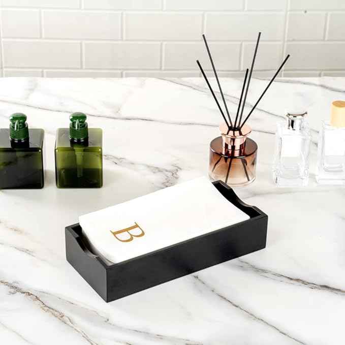 Luxenap 15.8 X 7.9 Inch Linen-Feel Guest Towels, 50 Lettered Hand Towels - Gold Letter 'B', Sans Serif Font, White Paper Dinner Napkins, airlaid, For Restrooms And Tables - Restaurantware