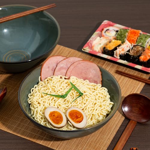 8 Inch Ceramic Ramen Bowl Set of 2 (Dark Teal)