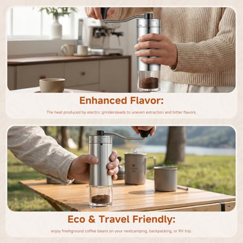Manual Stainless Steel Coffee Grinder with 40 Adjustable Settings (Stainless Steel Grinding corn)