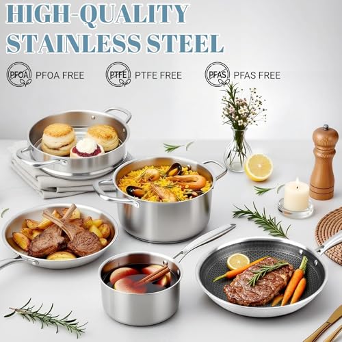 Tri Ply Stainless Steel Cookware Set with Steamer (21 Count)